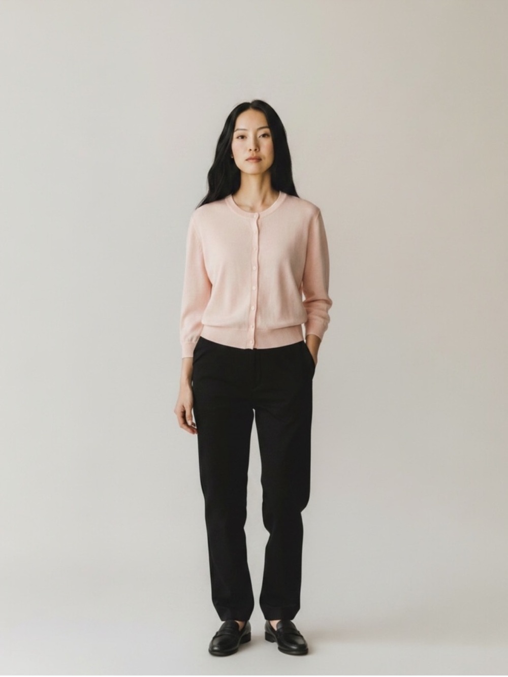 Banana Republic peachy pink button front Pima cotton cashmere cardigan large